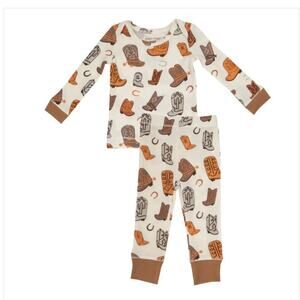 Angel Dear Brown Boots Cowboy Print Waffle Cone White PJ Set Boy’s Size 6